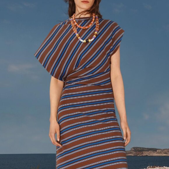 LIMITED EDITION STRIPED DRAPED DRESS - Brown and Blue - Picture 3 of 3